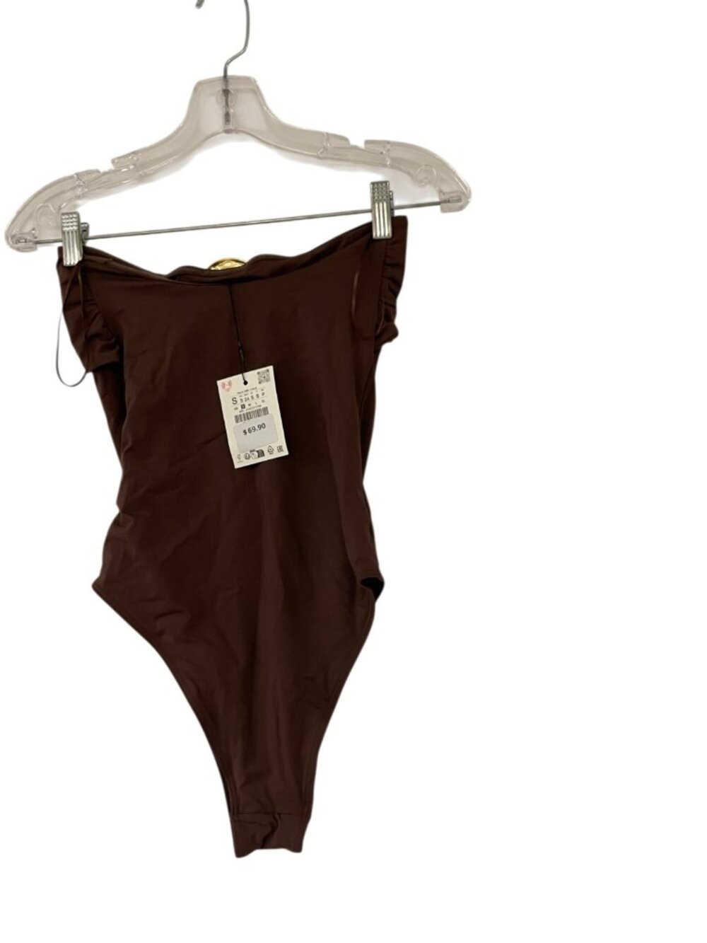 Zara Womens Bandeau Swimsuit Bathing suit S Small Brown Gold Detail 0167/217 NWT - Picture 3 of 16